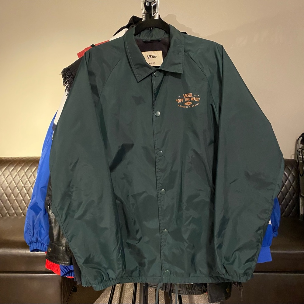 VANS FOREST GREEN FOREST GREEN BUTTON UP COACHES JACKET